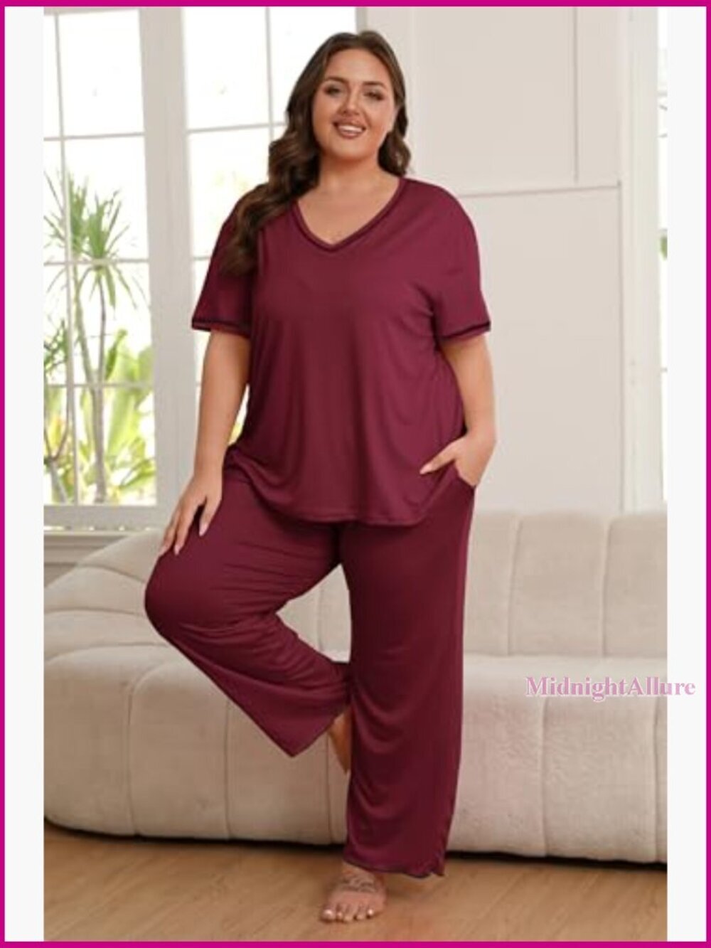 Plus Size Pajama Set Short Sleeve Long Pants Loungewear Sleepwear - Picture 2 of 7